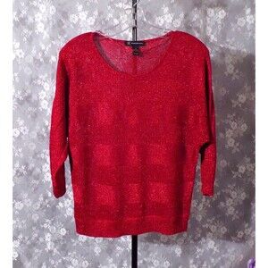 Vintage 2000s Red Knit Top Lurex Sparkle Stripe Holiday Cocktail Size Small